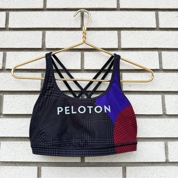 Peloton WITH Wear It To Heart Topsy Turvy Bra Houndstooth Red Purple Black - Picture 1 of 8